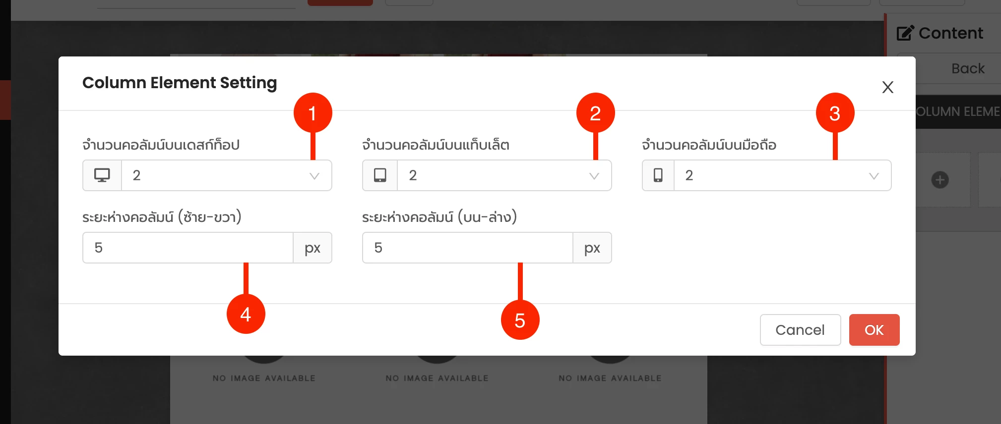 การตั้งค่า การใช้งาน Column Element
