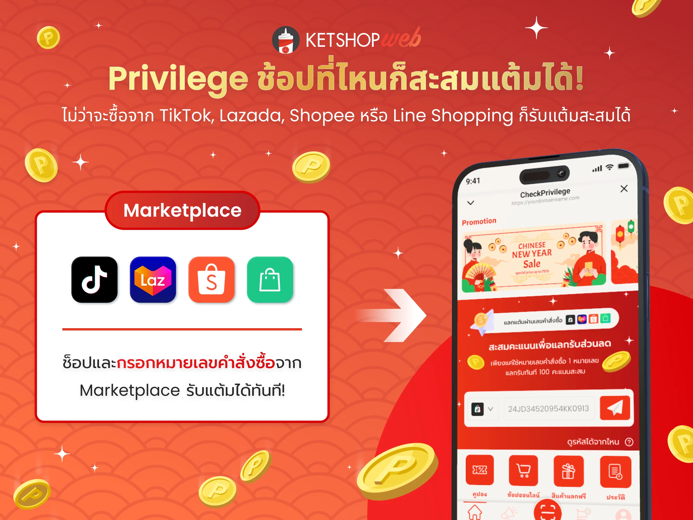 Privilege การใช้งานระบบแลกแต้มสะสมผ่านคำสั่งซื้อ Marketplace