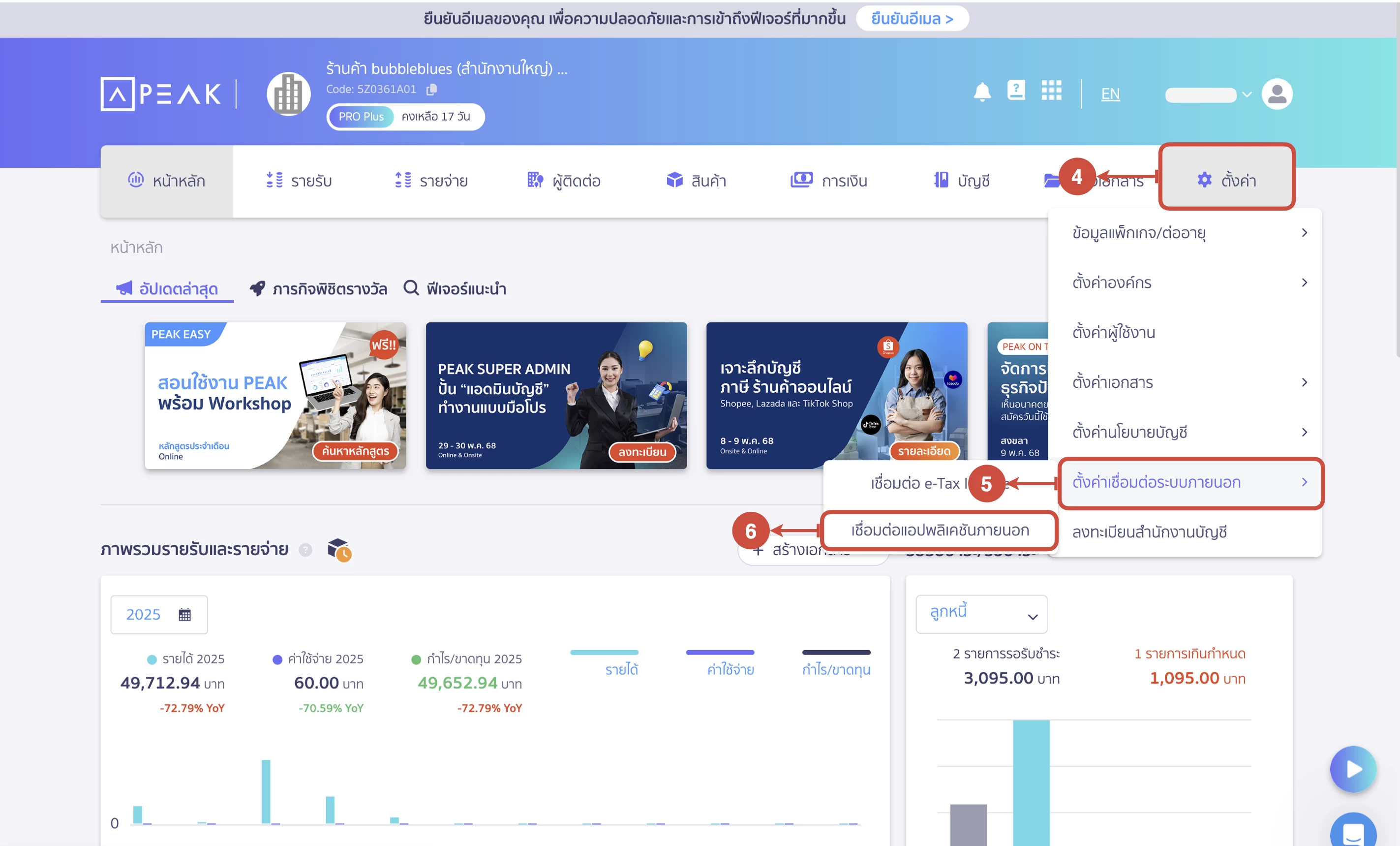 การเชื่อมต่อระบบบัญชี PEAK Account