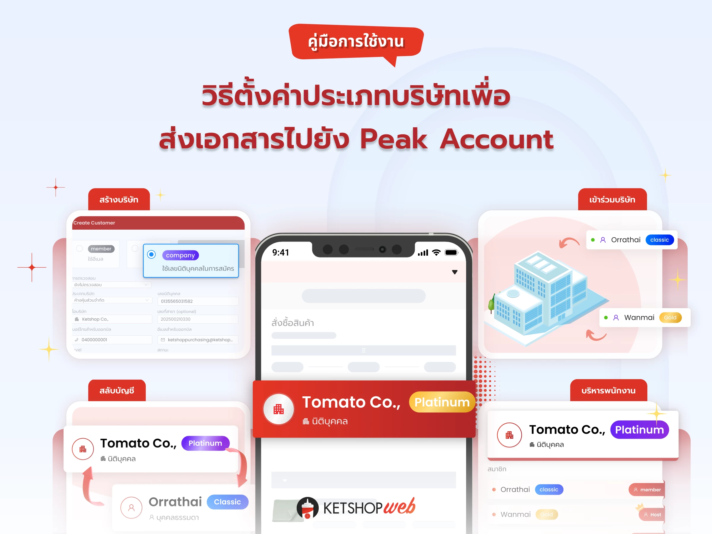 ตั้งค่าประเภทบริษัท  การตั้งค่าประเภทบริษัท Peak  ตั้งค่าบริษัทในระบบ Ketshop  การส่งเอกสารบัญชีไป Peak