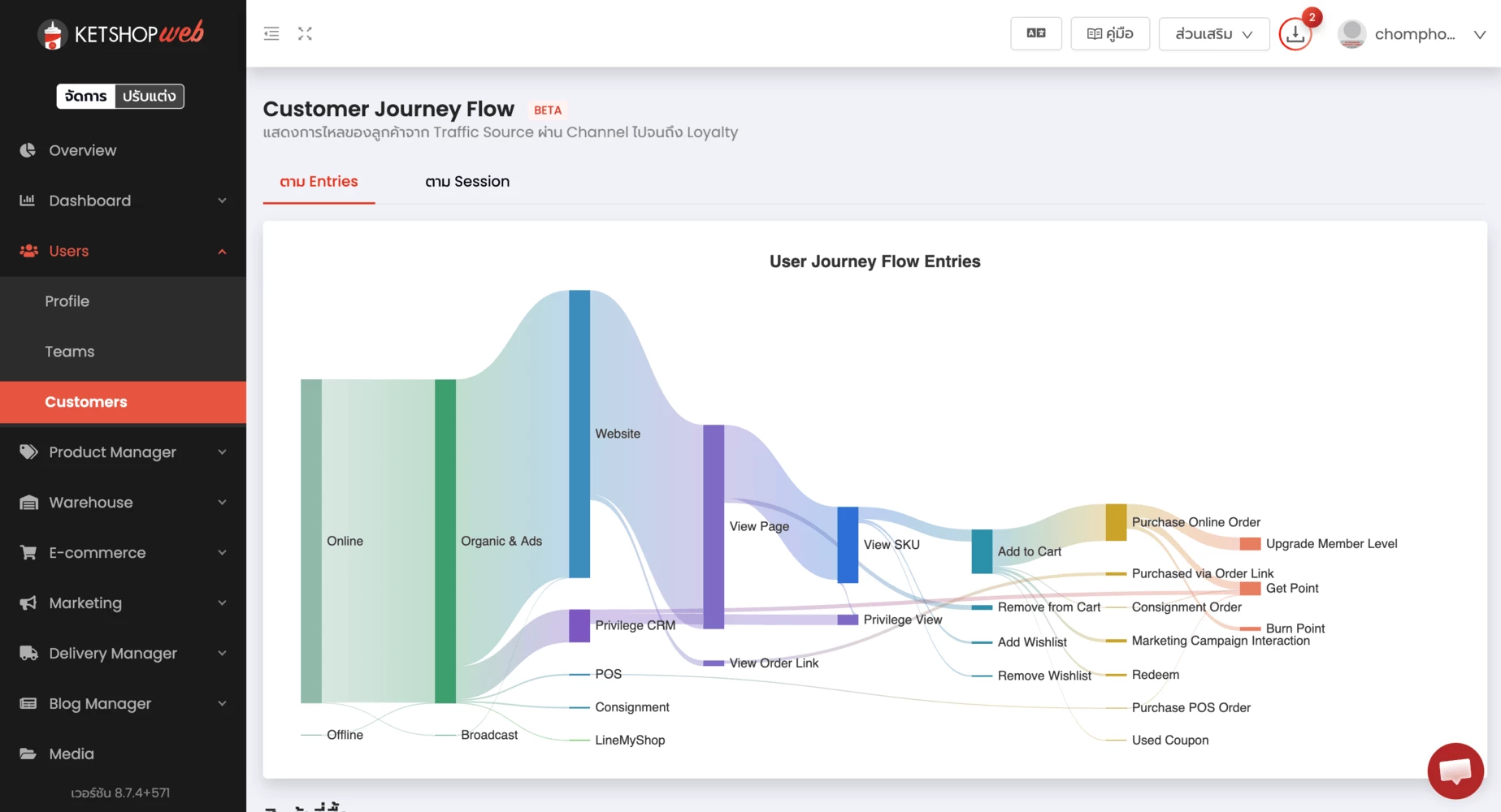 Customer Journey Flow - Entries view