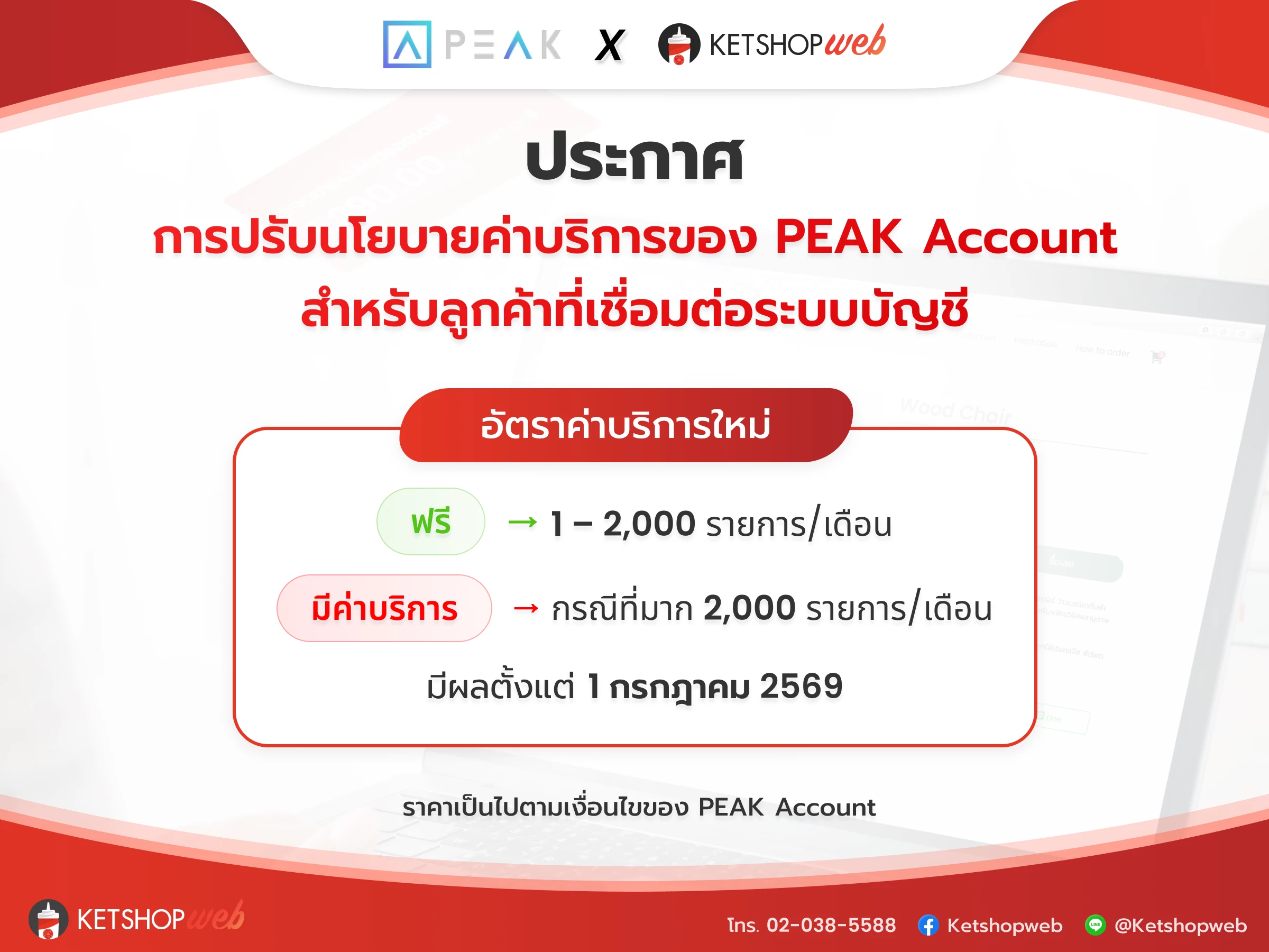 peak ปรับค่าบริการ  ค่า API กับ PeakAccount